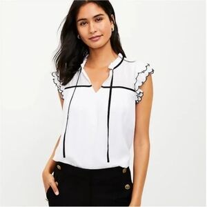 LOFT Black-Trimmed White Blouse